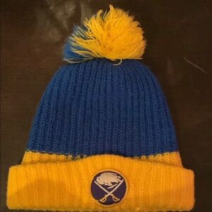 Blue and Yellow Kids Pom-Pom Beanie